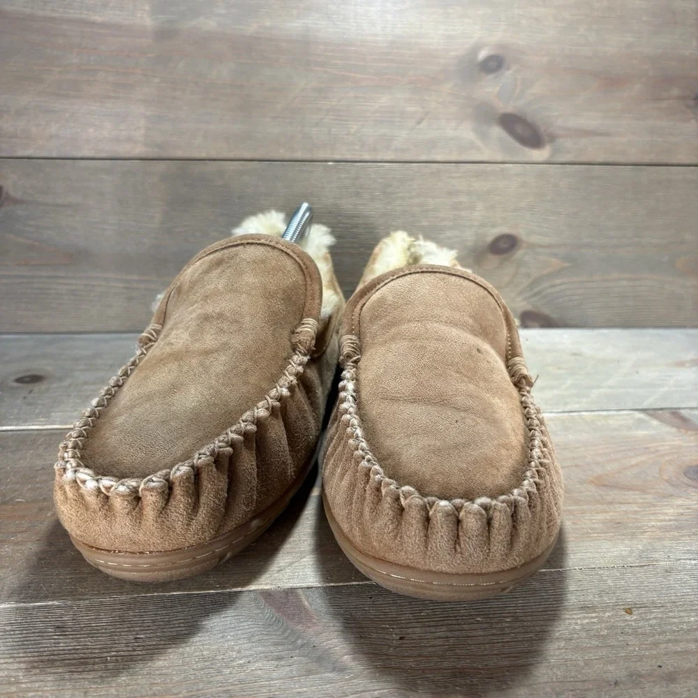 ll bean wicked good mens size 10 shoes brown suede shearling lined slippers